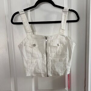 Denim White Cropped Zip-Up Top